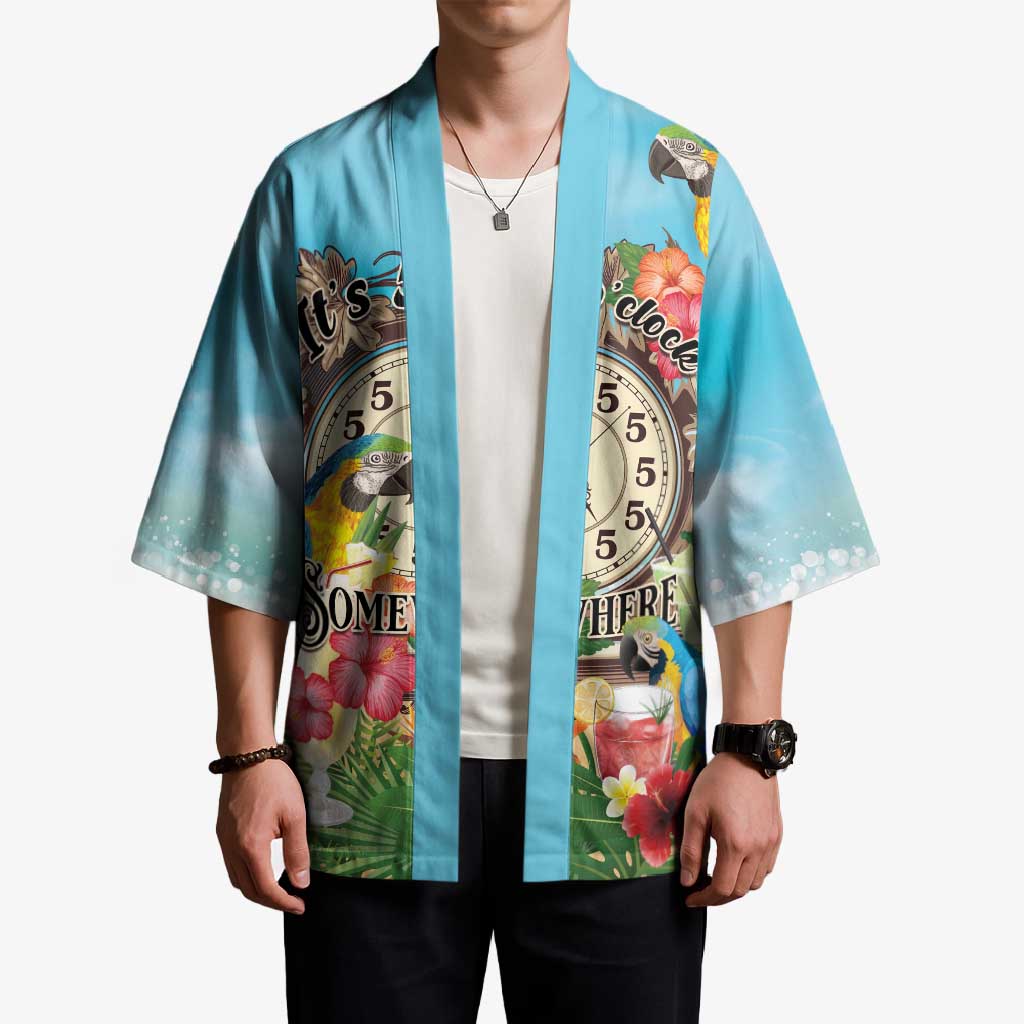 Personalized It's 5 o'clock Somewhere Kimono Hawaiian Tropical Parrots - Polynesian Pride