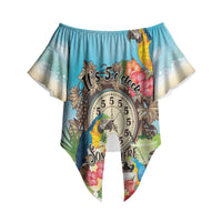 Personalized It's 5 o'clock Somewhere Off Shoulder Wrap Waist Top Hawaiian Tropical Parrots LT01 Blue - Polynesian Pride