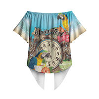 Personalized It's 5 o'clock Somewhere Off Shoulder Wrap Waist Top Hawaiian Tropical Parrots LT01 - Polynesian Pride