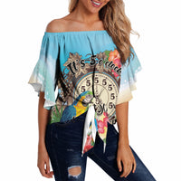 Personalized It's 5 o'clock Somewhere Off Shoulder Wrap Waist Top Hawaiian Tropical Parrots LT01 - Polynesian Pride