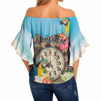 Personalized It's 5 o'clock Somewhere Off Shoulder Wrap Waist Top Hawaiian Tropical Parrots LT01 - Polynesian Pride