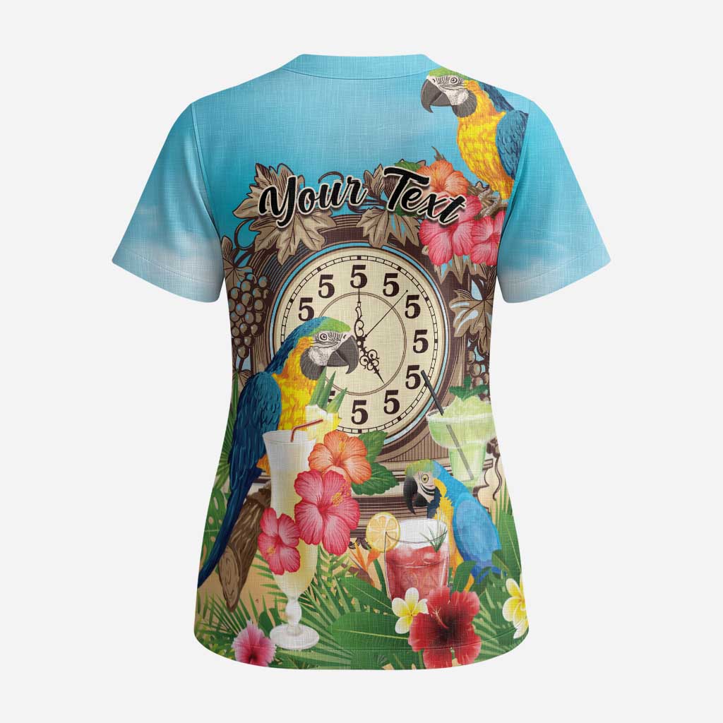 Personalized It's 5 o'clock Somewhere Scrub Top Hawaiian Tropical Parrots - Polynesian Pride