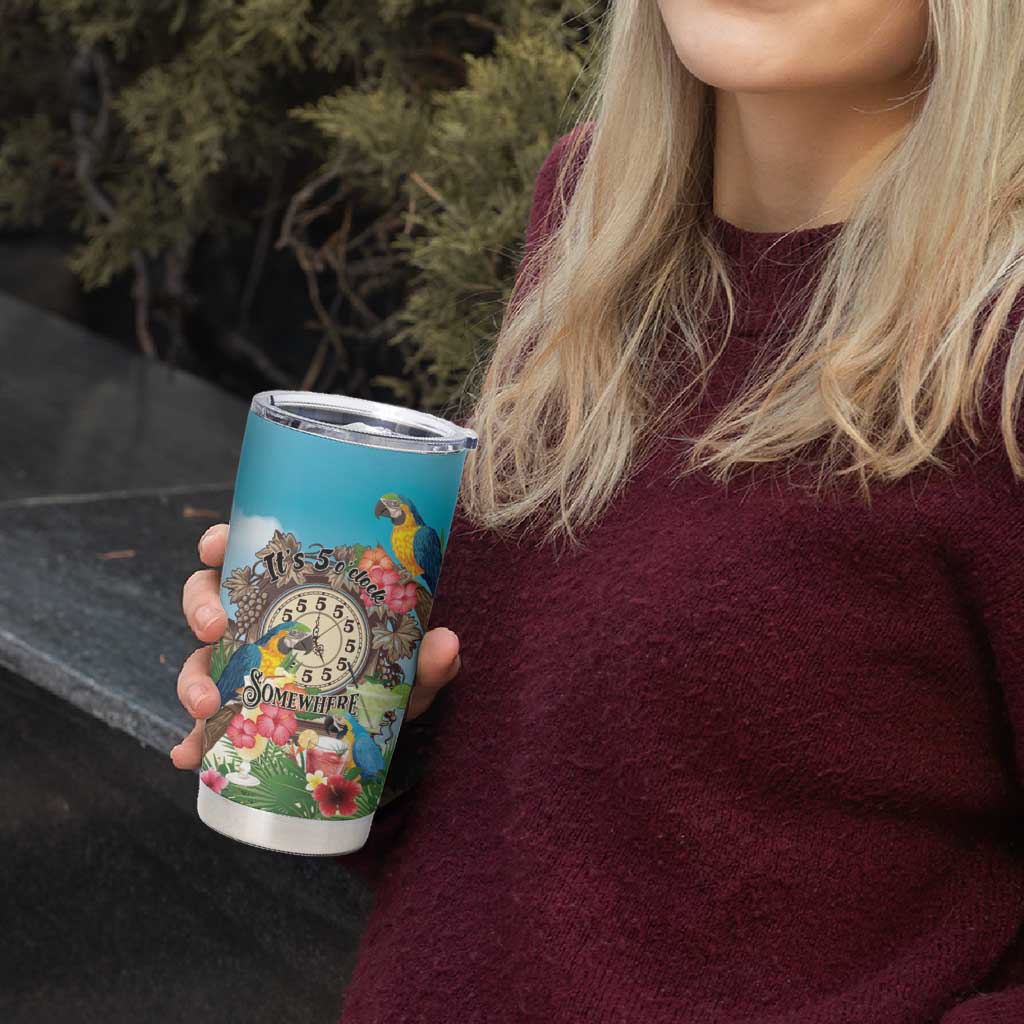 Personalized It's 5 o'clock Somewhere Tumbler Cup Hawaiian Tropical Parrots - Polynesian Pride