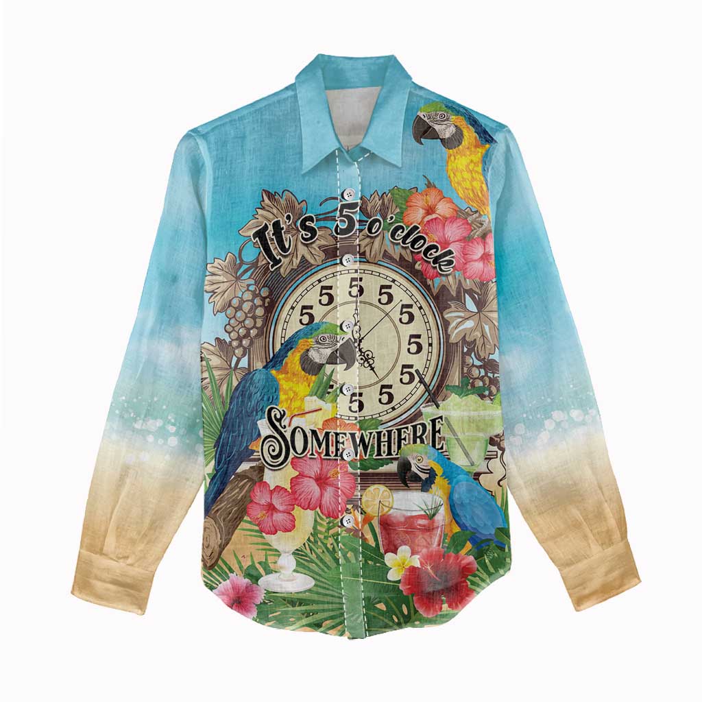 Personalized It's 5 o'clock Somewhere Women Casual Shirt Hawaiian Tropical Parrots - Polynesian Pride