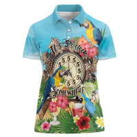 Personalized It's 5 o'clock Somewhere Women Polo Shirt Hawaiian Tropical Parrots LT01 Female Blue - Polynesian Pride