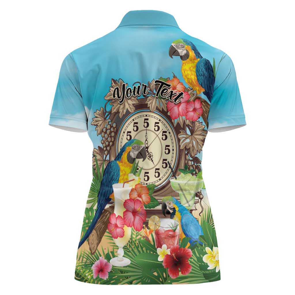 Personalized It's 5 o'clock Somewhere Women Polo Shirt Hawaiian Tropical Parrots LT01 - Polynesian Pride