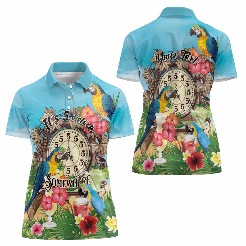 Personalized It's 5 o'clock Somewhere Women Polo Shirt Hawaiian Tropical Parrots LT01 - Polynesian Pride