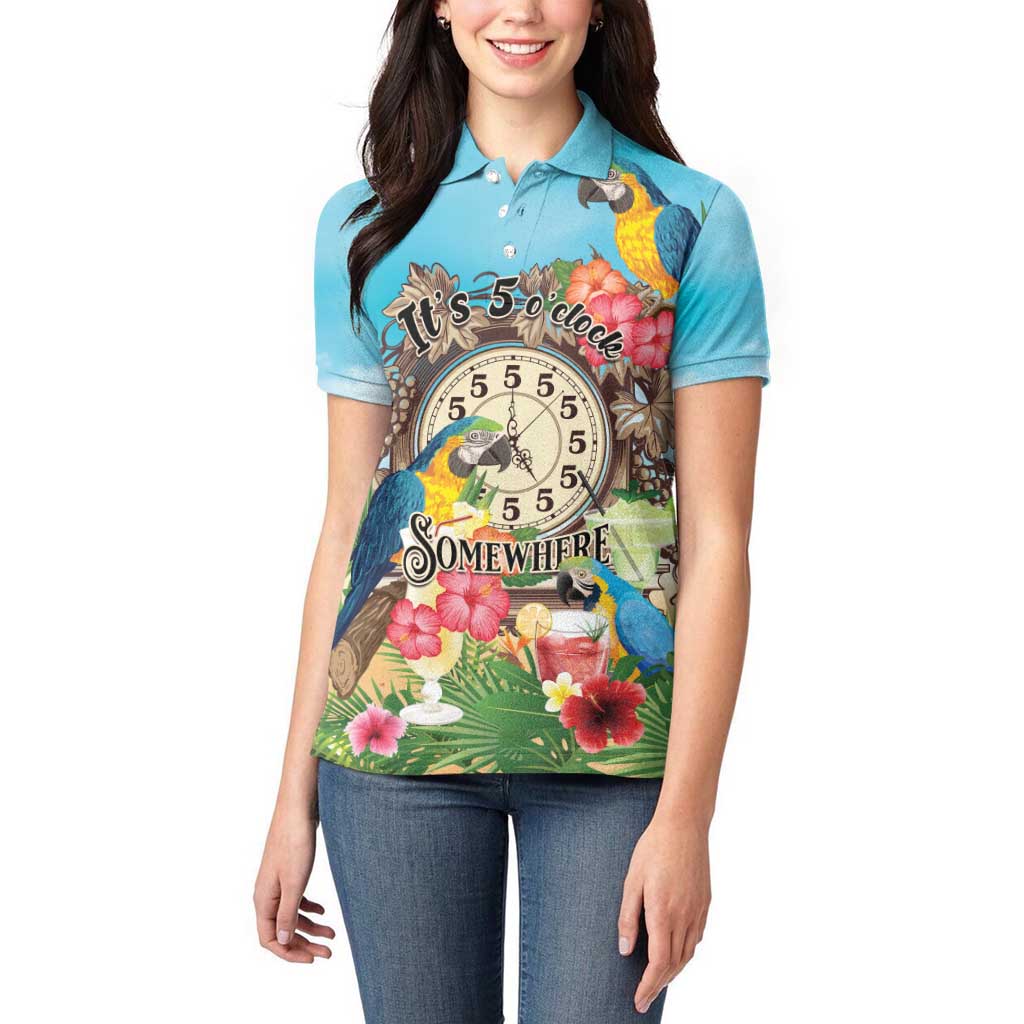 Personalized It's 5 o'clock Somewhere Women Polo Shirt Hawaiian Tropical Parrots LT01 - Polynesian Pride