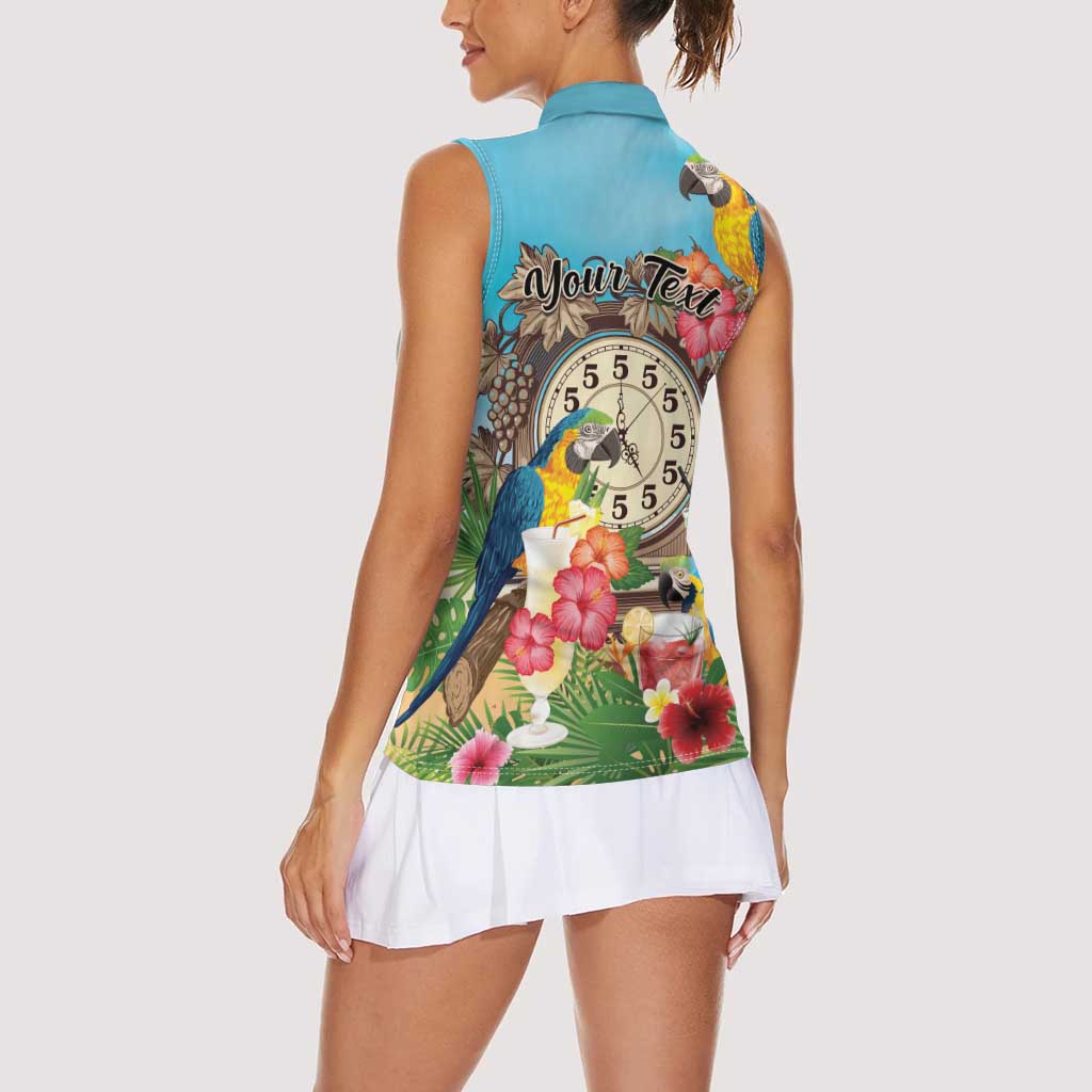 Personalized It's 5 o'clock Somewhere Women Sleeveless Polo Shirt Hawaiian Tropical Parrots - Polynesian Pride