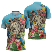 Personalized It's 5 o'clock Somewhere Zipper Polo Shirt Hawaiian Tropical Parrots - Polynesian Pride