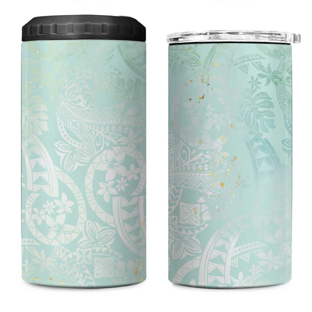 Polynesian Tiare Monstera Seafoam Green 4 in 1 Can Cooler Tumbler Liquid Style LT01 One Size: 16 oz Green - Polynesian Pride
