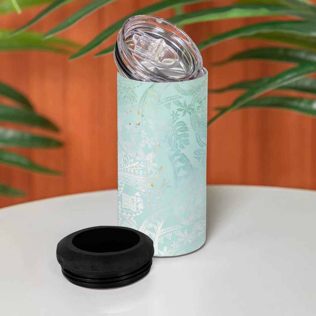 Polynesian Tiare Monstera Seafoam Green 4 in 1 Can Cooler Tumbler Liquid Style LT01 - Polynesian Pride