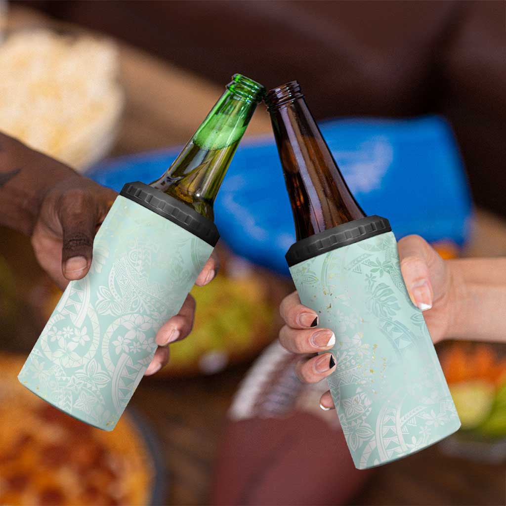 Polynesian Tiare Monstera Seafoam Green 4 in 1 Can Cooler Tumbler Liquid Style LT01 - Polynesian Pride
