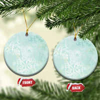 Polynesian Tiare Monstera Seafoam Green Ceramic Ornament Liquid Style - Polynesian Pride