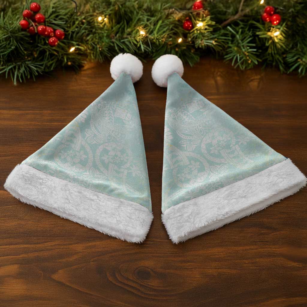Polynesian Tiare Monstera Seafoam Green Christmas Santa Hat Liquid Style LT01 - Polynesian Pride