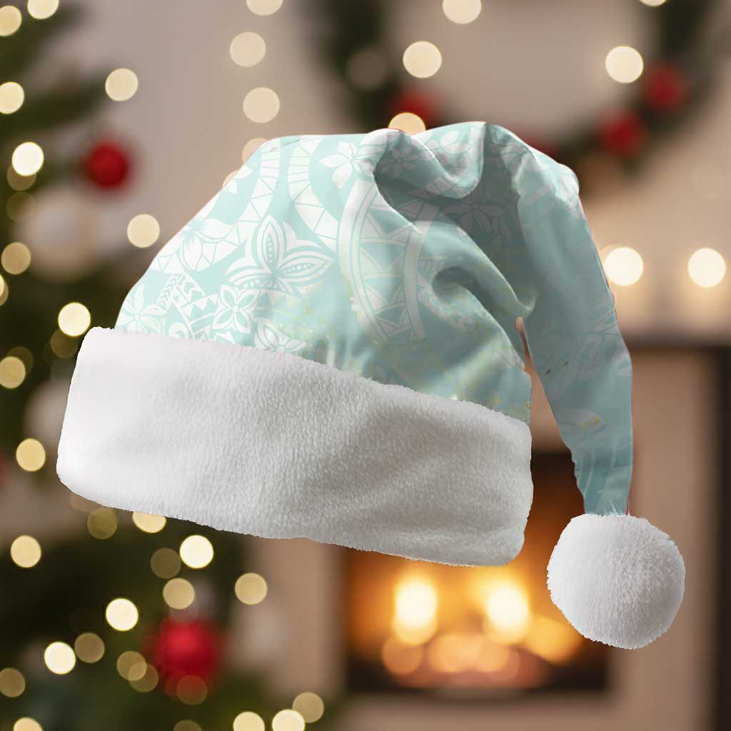 Polynesian Tiare Monstera Seafoam Green Christmas Santa Hat Liquid Style LT01 Without Fur Green - Polynesian Pride