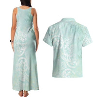 Polynesian Tiare Monstera Seafoam Green Couples Matching Tank Maxi Dress and Hawaiian Shirt Liquid Style LT01 - Polynesian Pride