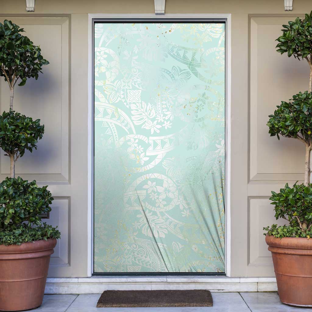 Polynesian Tiare Monstera Seafoam Green Door Cover Liquid Style LT01 Green - Polynesian Pride