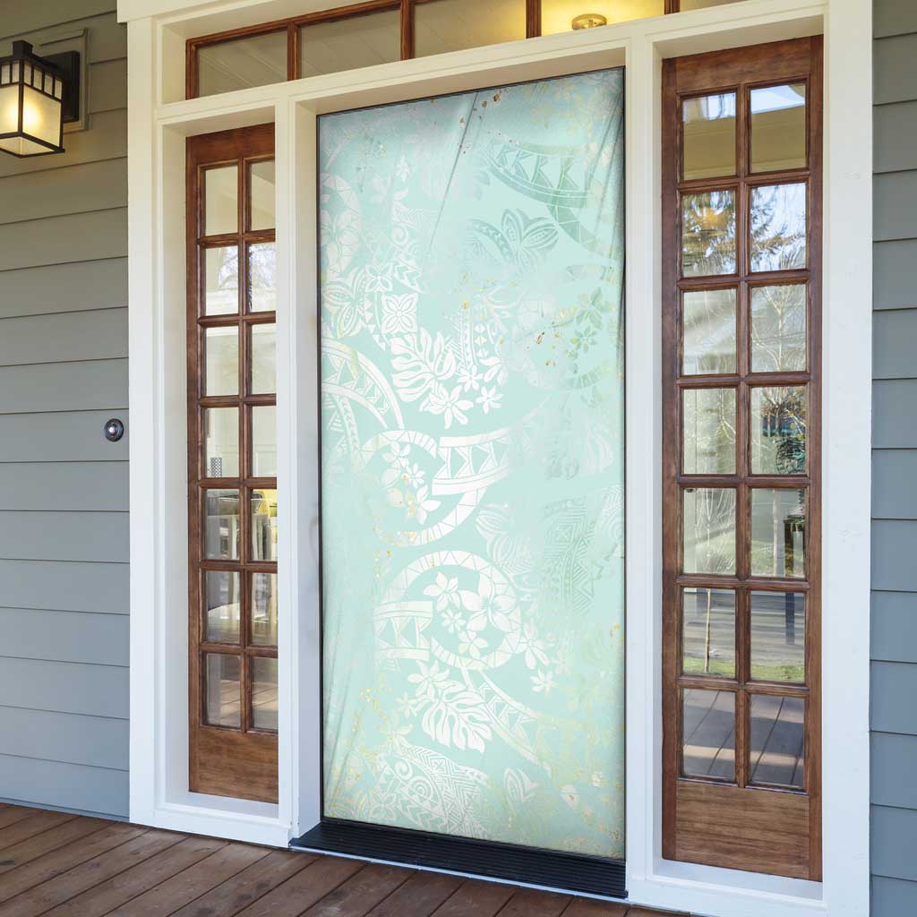 Polynesian Tiare Monstera Seafoam Green Door Cover Liquid Style LT01 - Polynesian Pride