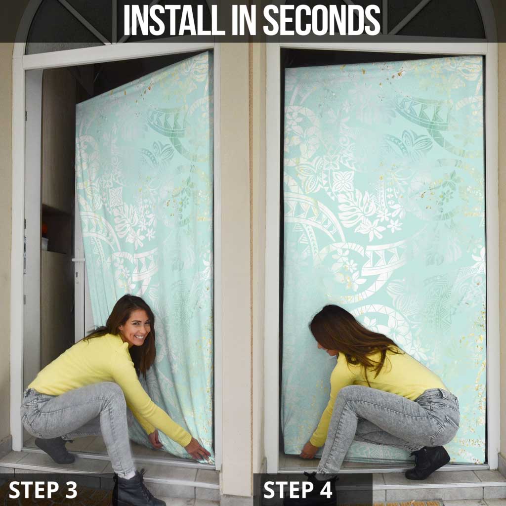 Polynesian Tiare Monstera Seafoam Green Door Cover Liquid Style LT01 - Polynesian Pride