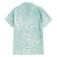 Polynesian Tiare Monstera Seafoam Green Family Matching Off The Shoulder Long Sleeve Dress and Hawaiian Shirt Liquid Style LT01 - Polynesian Pride