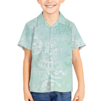 Polynesian Tiare Monstera Seafoam Green Family Matching Off The Shoulder Long Sleeve Dress and Hawaiian Shirt Liquid Style LT01 Son's Shirt Green - Polynesian Pride