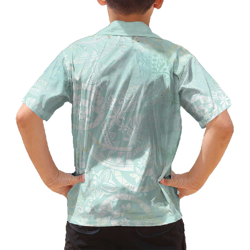 Polynesian Tiare Monstera Seafoam Green Family Matching Off Shoulder Short Dress and Hawaiian Shirt Liquid Style LT01 - Polynesian Pride
