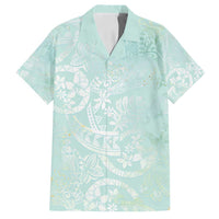 Polynesian Tiare Monstera Seafoam Green Family Matching Off Shoulder Short Dress and Hawaiian Shirt Liquid Style LT01 Dad's Shirt - Short Sleeve Green - Polynesian Pride