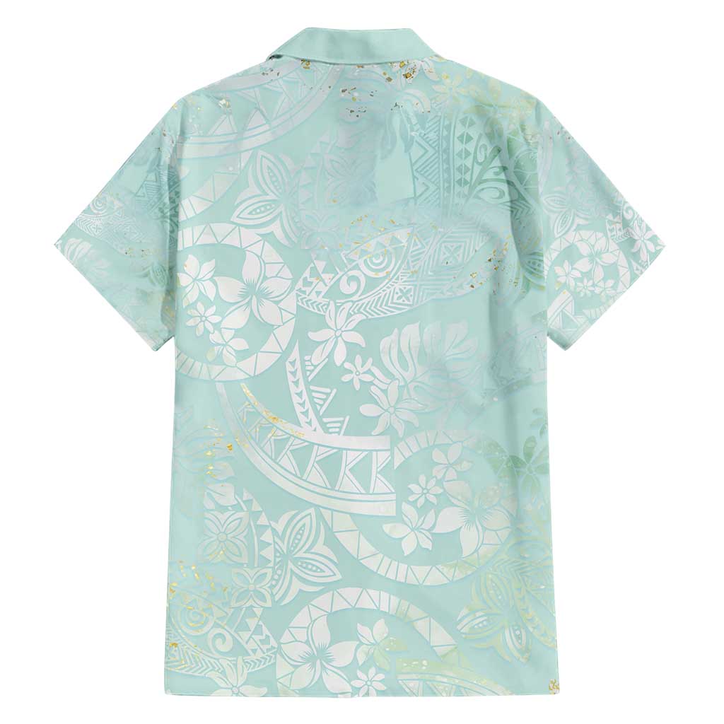 Polynesian Tiare Monstera Seafoam Green Family Matching Short Sleeve Bodycon Dress and Hawaiian Shirt Liquid Style LT01 - Polynesian Pride