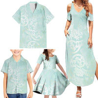 Polynesian Tiare Monstera Seafoam Green Family Matching Summer Maxi Dress and Hawaiian Shirt Liquid Style LT01 - Polynesian Pride