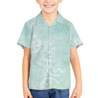 Polynesian Tiare Monstera Seafoam Green Family Matching Tank Maxi Dress and Hawaiian Shirt Liquid Style LT01 Son's Shirt Green - Polynesian Pride