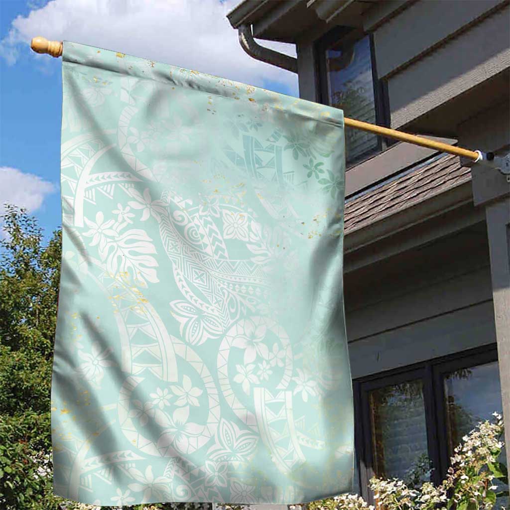 Polynesian Tiare Monstera Seafoam Green Garden Flag Liquid Style - Polynesian Pride