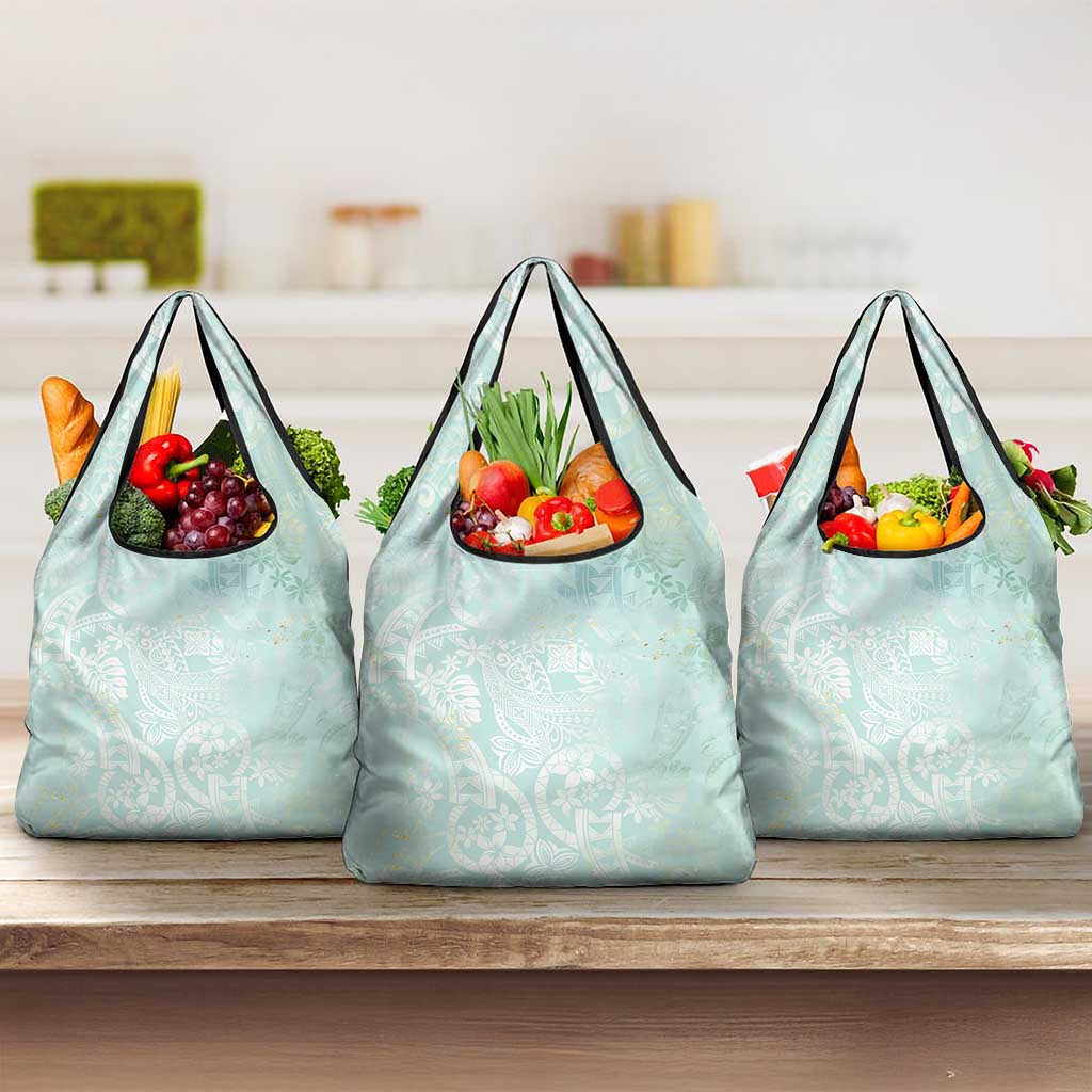 Polynesian Tiare Monstera Seafoam Green Grocery Bag Liquid Style - Polynesian Pride