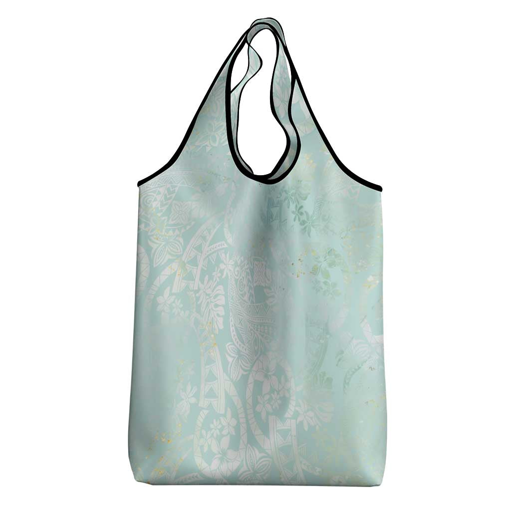 Polynesian Tiare Monstera Seafoam Green Grocery Bag Liquid Style - Polynesian Pride