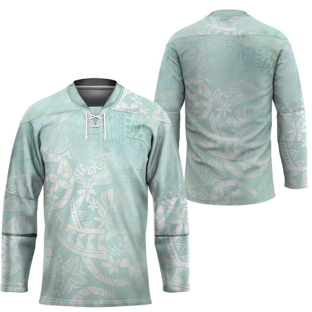 Polynesian Tiare Monstera Seafoam Green Hockey Jersey Liquid Style - Polynesian Pride