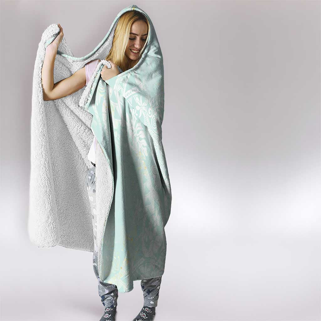Polynesian Tiare Monstera Seafoam Green Hooded Blanket Liquid Style - Polynesian Pride