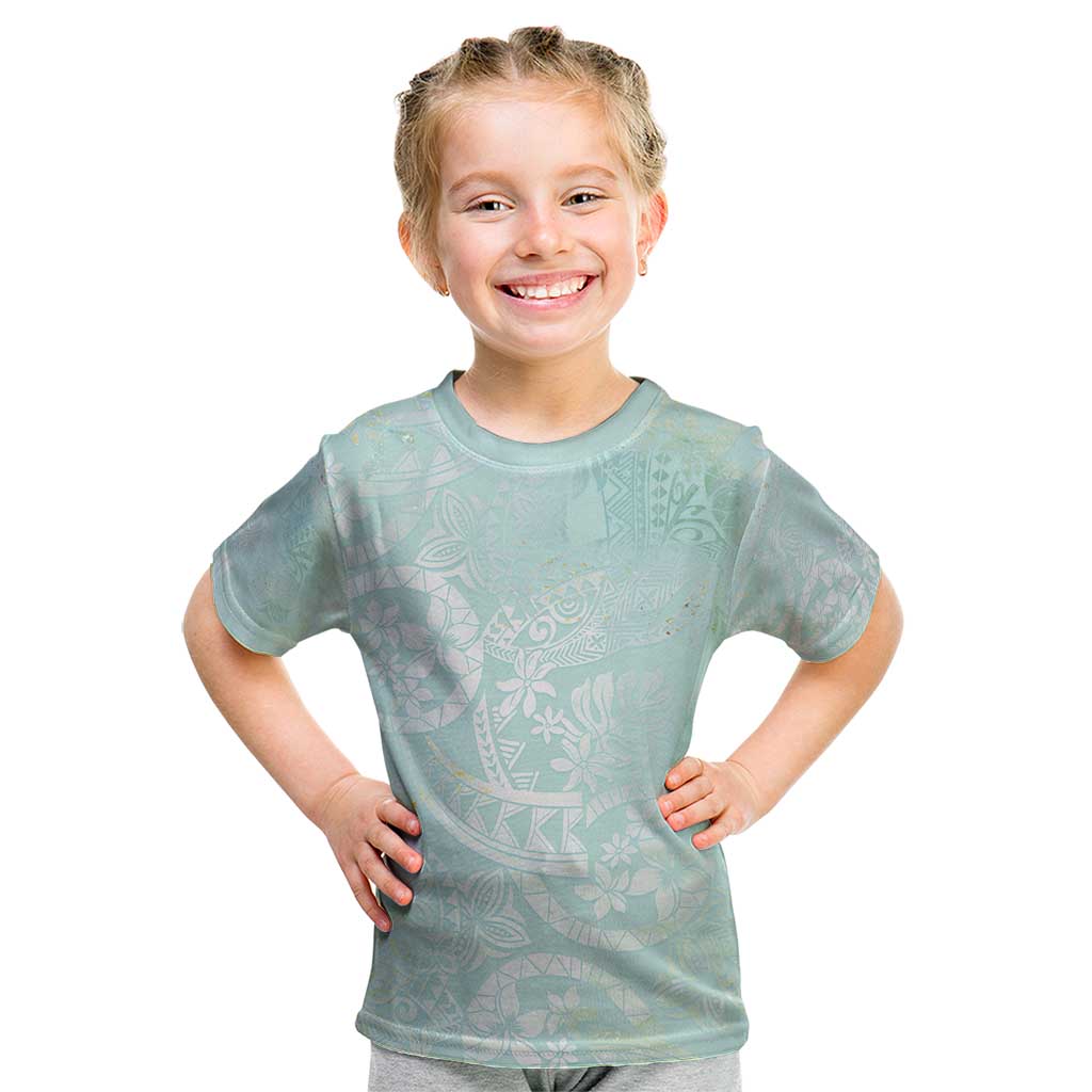 Polynesian Tiare Monstera Seafoam Green Kid T Shirt Liquid Style LT01 Green - Polynesian Pride