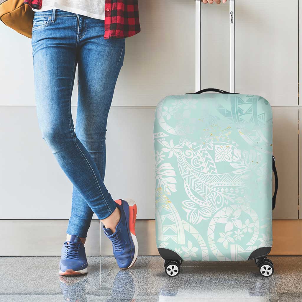 Polynesian Tiare Monstera Seafoam Green Luggage Cover Liquid Style - Polynesian Pride