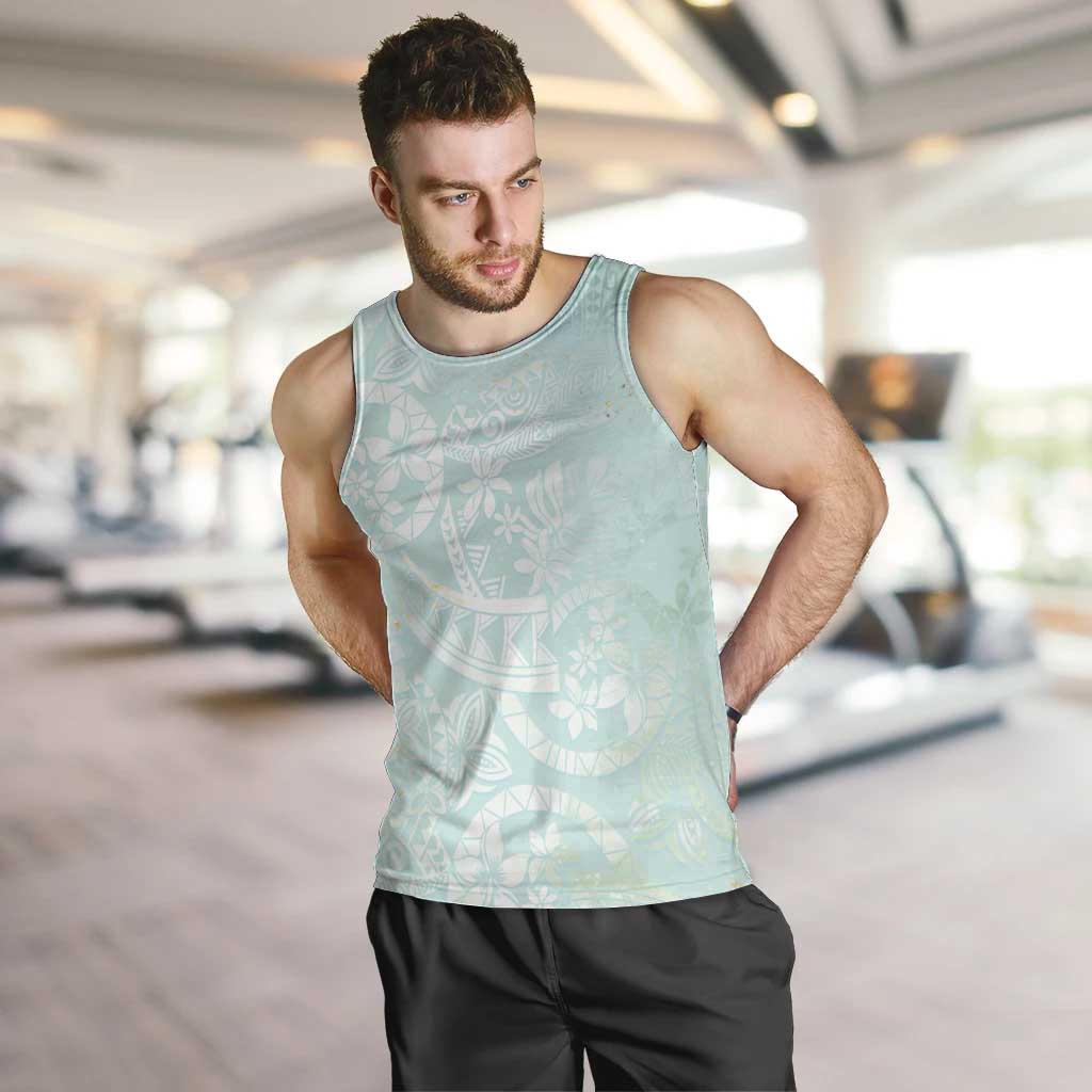 Polynesian Tiare Monstera Seafoam Green Men Tank Top Liquid Style - Polynesian Pride