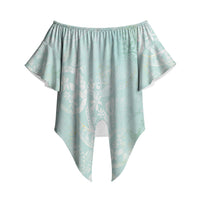 Polynesian Tiare Monstera Seafoam Green Off Shoulder Wrap Waist Top Liquid Style LT01 Green - Polynesian Pride