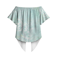 Polynesian Tiare Monstera Seafoam Green Off Shoulder Wrap Waist Top Liquid Style LT01 - Polynesian Pride