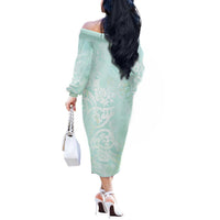 Polynesian Tiare Monstera Seafoam Green Off The Shoulder Long Sleeve Dress Liquid Style - Polynesian Pride