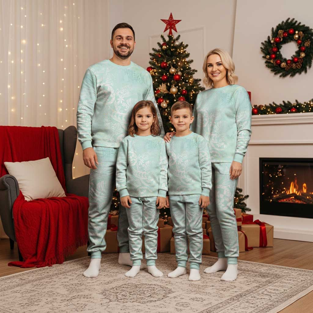 Polynesian Tiare Monstera Seafoam Green Christmas Pajama Set Liquid Style - Polynesian Pride