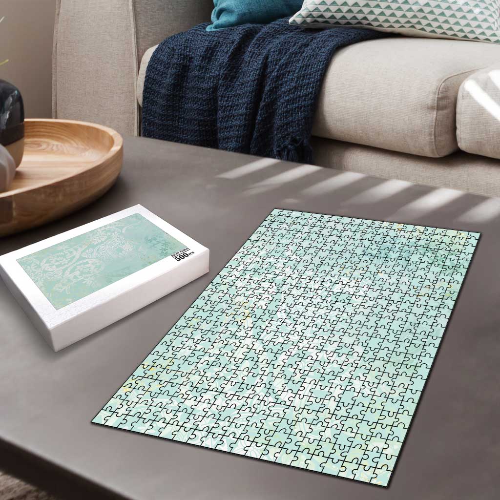 Polynesian Tiare Monstera Seafoam Green Puzzle Liquid Style - Polynesian Pride
