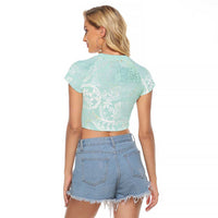 Polynesian Tiare Monstera Seafoam Green Raglan Cropped T Shirt Liquid Style - Polynesian Pride