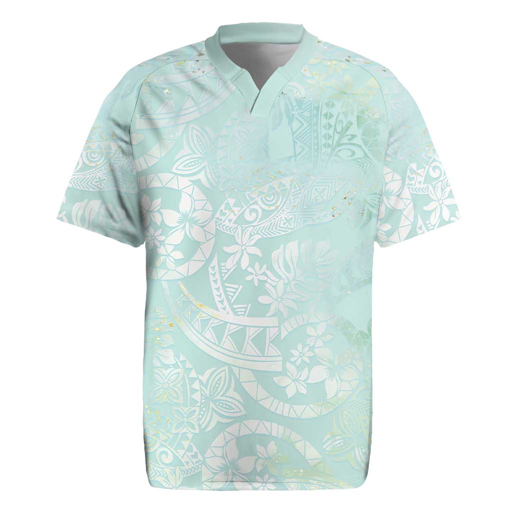 Polynesian Tiare Monstera Seafoam Green Rugby Jersey Liquid Style LT01 Green - Polynesian Pride
