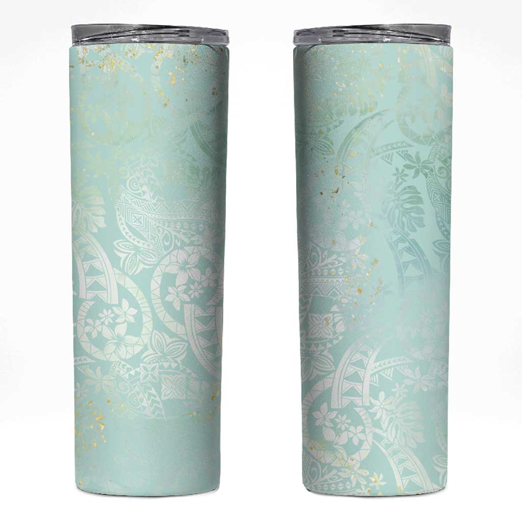 Polynesian Tiare Monstera Seafoam Green Skinny Tumbler Liquid Style LT01 Green - Polynesian Pride