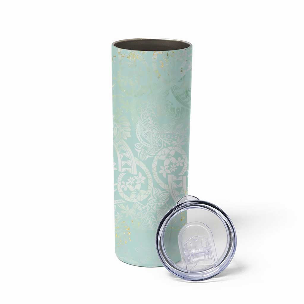 Polynesian Tiare Monstera Seafoam Green Skinny Tumbler Liquid Style LT01 - Polynesian Pride