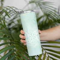 Polynesian Tiare Monstera Seafoam Green Skinny Tumbler Liquid Style LT01 - Polynesian Pride