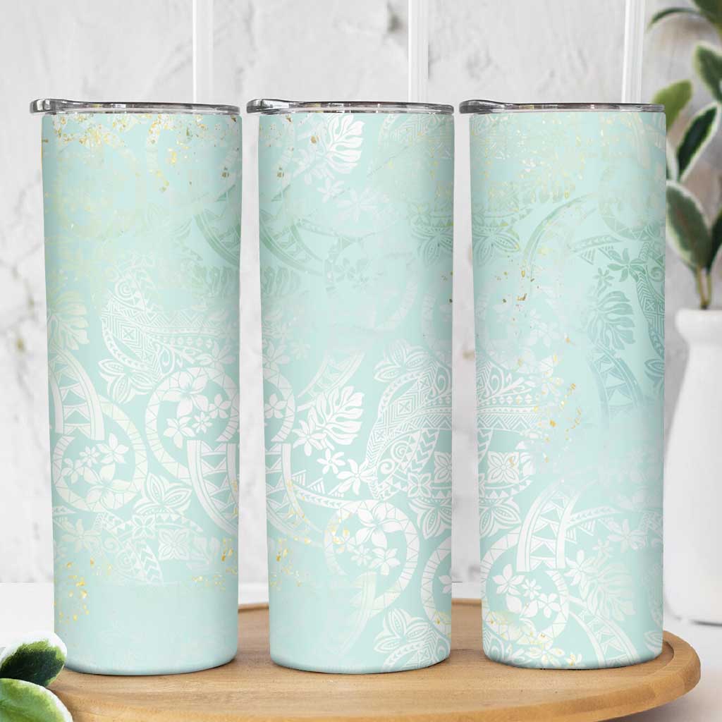 Polynesian Tiare Monstera Seafoam Green Skinny Tumbler Liquid Style LT01 - Polynesian Pride